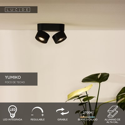 Lucide YUMIKO - Foco de techo - LED Regul. - 2x10W 2700K - Negro
